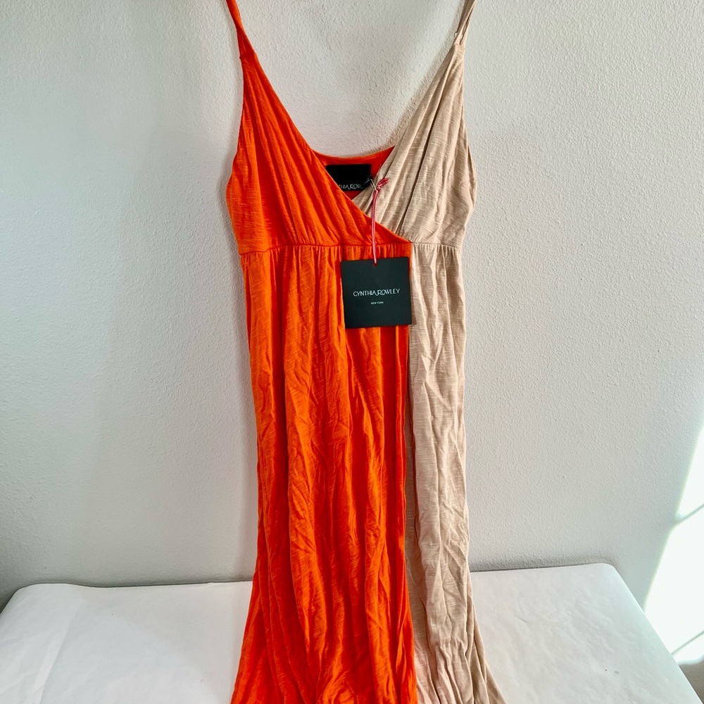 Cynthia Rowley Vibrant Orange and tan Dress M NWT